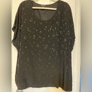 EILEEN FISHER Falling Star 1X black 100% Silk top cap sleeves flowy boxy READ